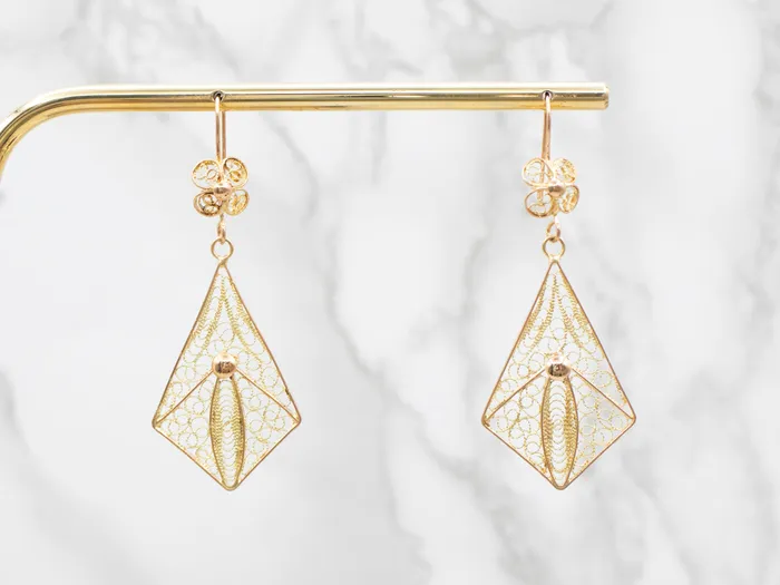 Floral 18Karat Gold Filigree Drop Earrings Market Square Jewelers Earrings Floral 18Karat Gold Filigree Drop Earrings Market Square Jewelers Earrings