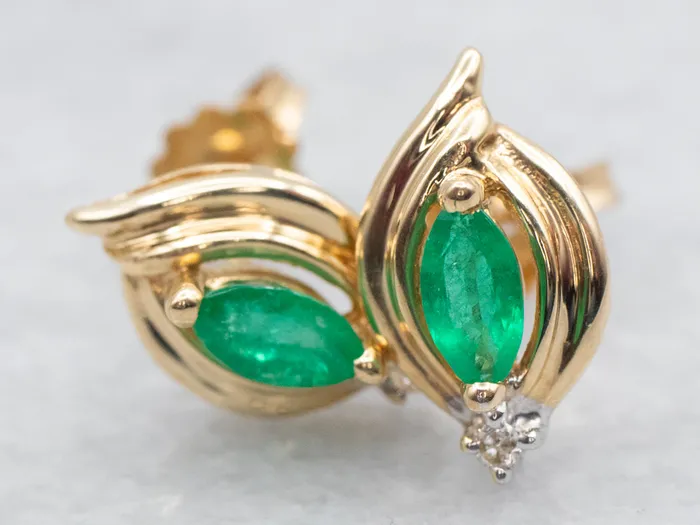 Gold Emerald and Diamond Stud Earrings Market Square Jewelers Earrings