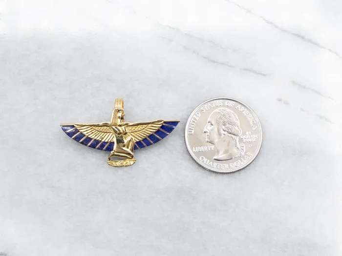 Gold Isis Egyptian Winged Goddess Lapis Pendant Market Square Jewelers PreStyled Sets