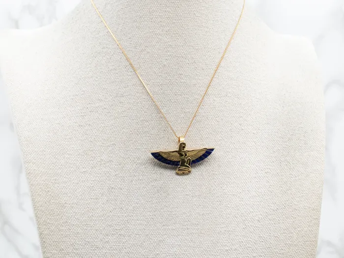 Gold Isis Egyptian Winged Goddess Lapis Pendant Market Square Jewelers PreStyled Sets