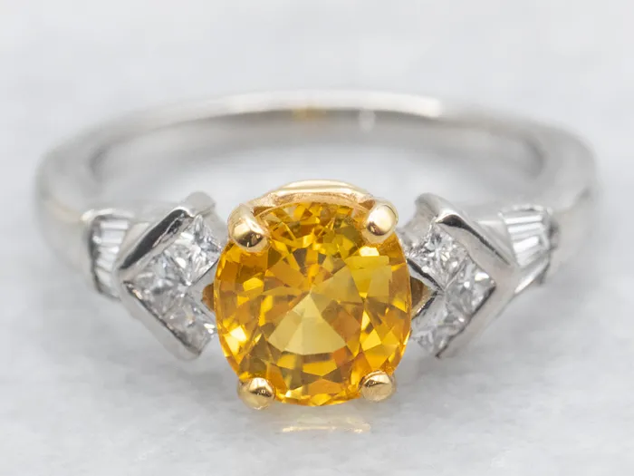 Golden Sapphire and Platinum Ladies Luxury Ring with Diamond Highlights Market Square Jewelers Rings Golden Sapphire and Platinum Ladies Luxury Ring with Diamond Highlights Market Square Jewelers Rings