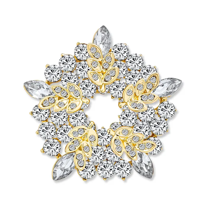 Large Two Tone Golden Crystal Holiday Circle Wreath Brooche Pin Gold Silver BlingJewelry Wholesale Rings Large Two Tone Golden Crystal Holiday Circle Wreath Brooche Pin Gold Silver BlingJewelry Wholesale Rings