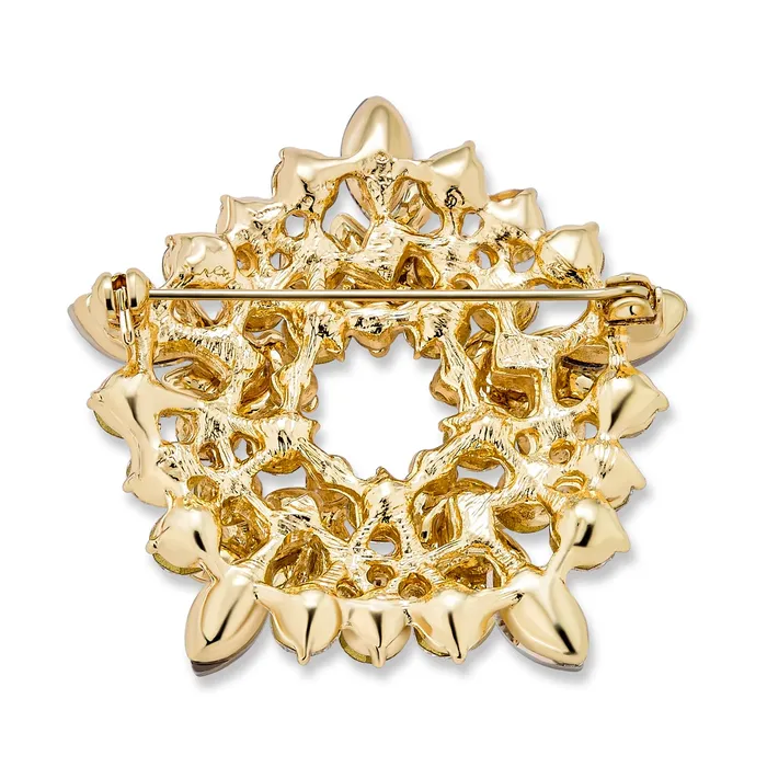 Large Two Tone Golden Crystal Holiday Circle Wreath Brooche Pin Gold Silver BlingJewelry Wholesale Rings Large Two Tone Golden Crystal Holiday Circle Wreath Brooche Pin Gold Silver BlingJewelry Wholesale Rings