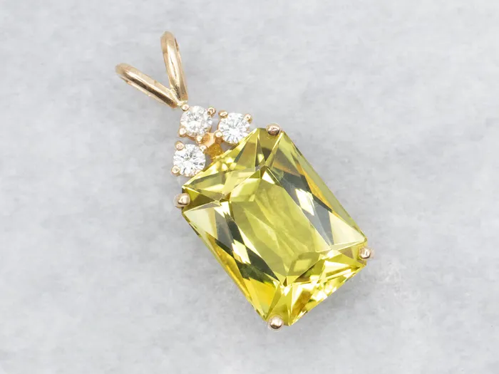 Lemon Quartz Diamond and Gold Pendant Market Square Jewelers Necklaces