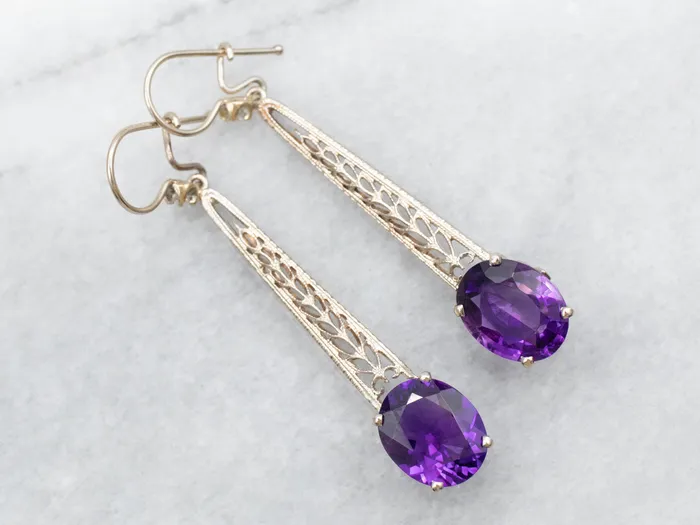Long Amethyst and Diamond Drop Earrings Market Square Jewelers Earrings