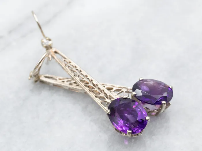 Long Amethyst and Diamond Drop Earrings Market Square Jewelers Earrings Long Amethyst and Diamond Drop Earrings Market Square Jewelers Earrings