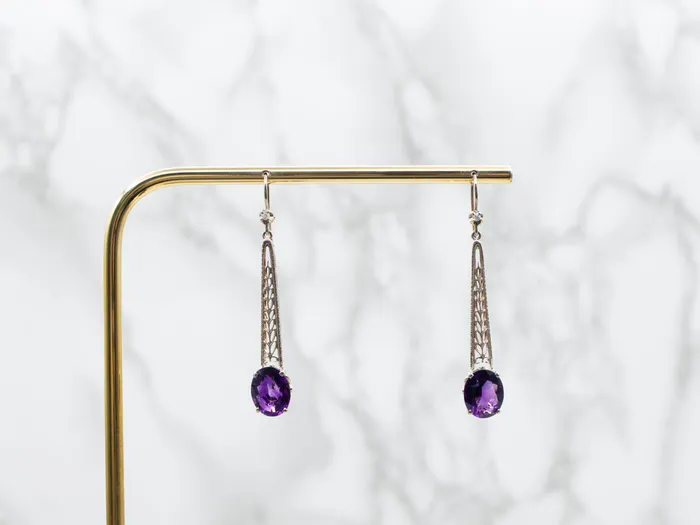 Long Amethyst and Diamond Drop Earrings Market Square Jewelers Earrings Long Amethyst and Diamond Drop Earrings Market Square Jewelers Earrings