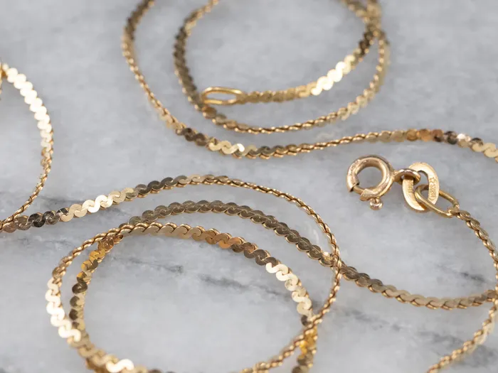 Long Gold Flat Serpentine Chain Market Square Jewelers Necklaces