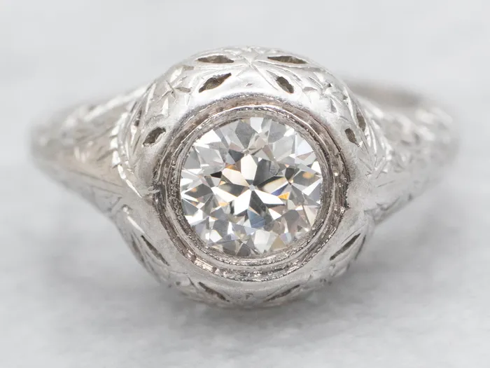 Market Square Jewelers Art Deco Inspired European Cut Diamond Solitaire Engagement Ring Rings