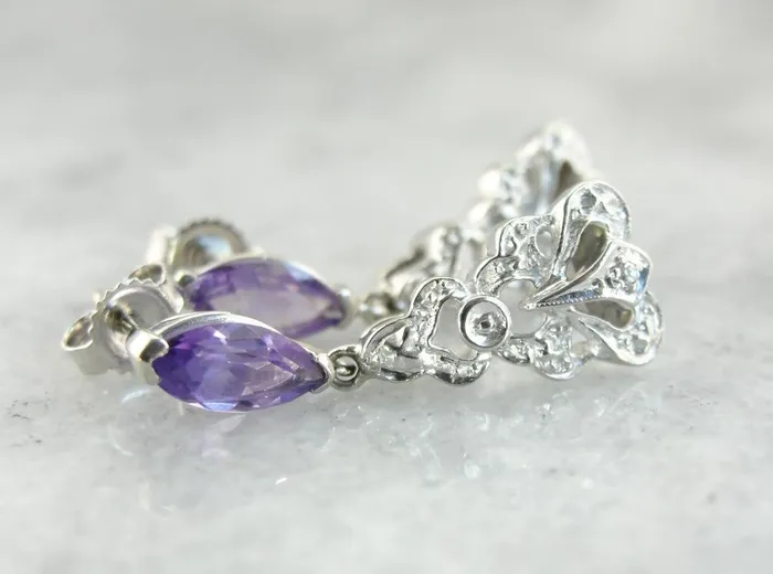 Market Square Jewelers Beautiful Amethyst and Diamond Drop Earrings Earrings