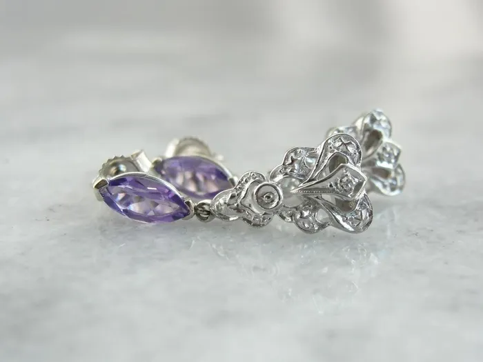 Market Square Jewelers Beautiful Amethyst and Diamond Drop Earrings Earrings Market Square Jewelers Beautiful Amethyst and Diamond Drop Earrings Earrings