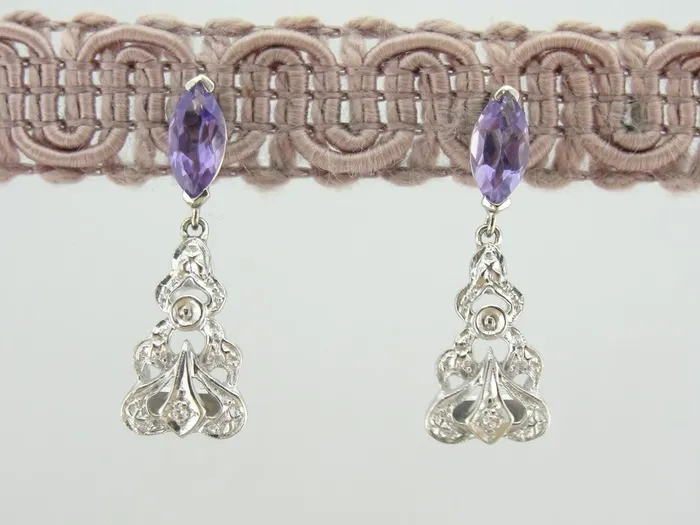 Market Square Jewelers Beautiful Amethyst and Diamond Drop Earrings Earrings Market Square Jewelers Beautiful Amethyst and Diamond Drop Earrings Earrings