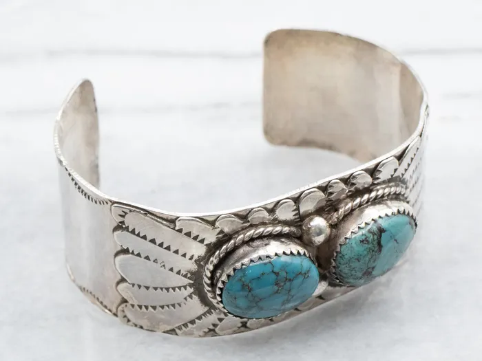 Market Square Jewelers Bracelets Sterling Silver Native American Double Turquoise Cuff Bracelet