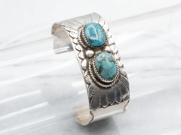 Market Square Jewelers Bracelets Sterling Silver Native American Double Turquoise Cuff Bracelet