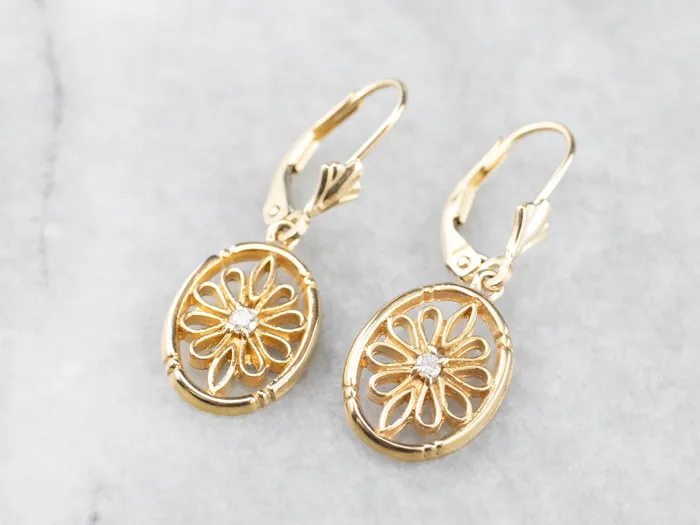 Market Square Jewelers Diamond Gold Filigree Drop Earrings Earrings