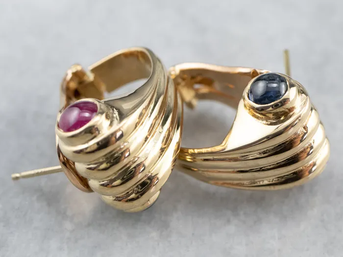 Market Square Jewelers Earrings 18K Gold Ruby Sapphire Earrings