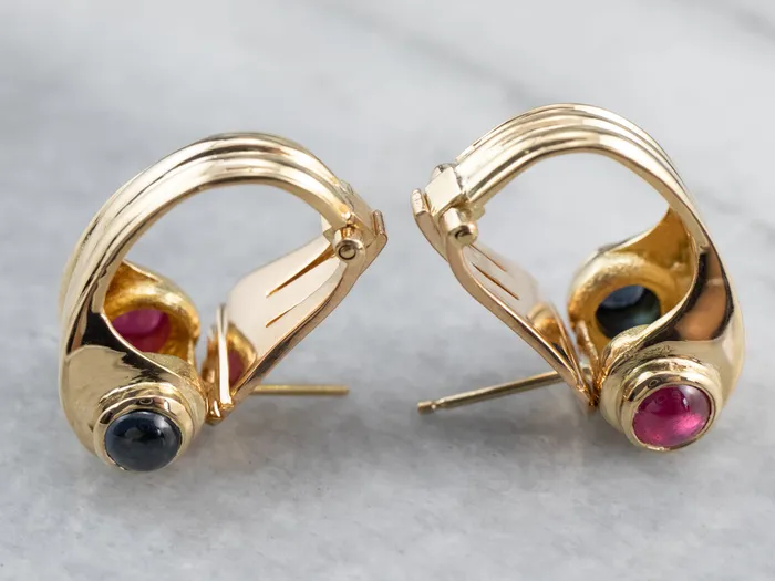 Market Square Jewelers Earrings 18K Gold Ruby Sapphire Earrings