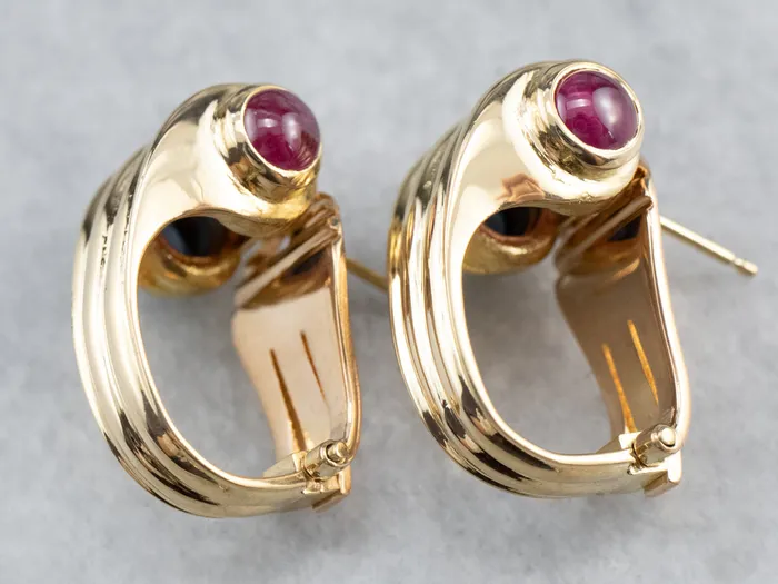 Market Square Jewelers Earrings 18K Gold Ruby Sapphire Earrings