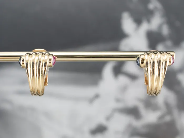 Market Square Jewelers Earrings 18K Gold Ruby Sapphire Earrings