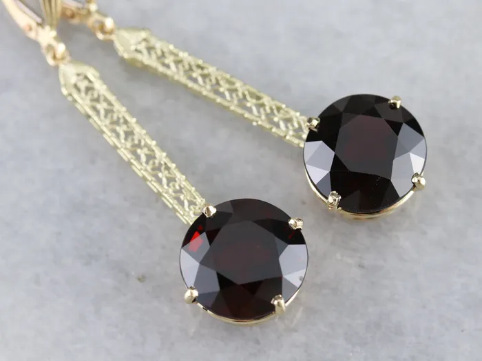 Market Square Jewelers Earrings Bold Garnet Filigree Drop Earrings