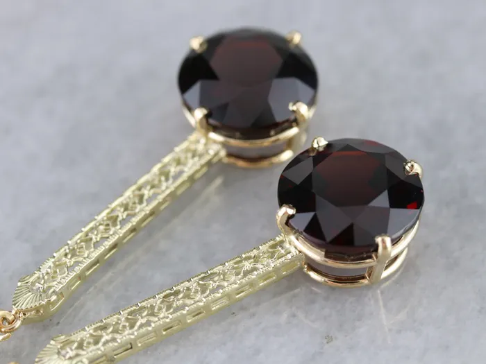 Market Square Jewelers Earrings Bold Garnet Filigree Drop Earrings