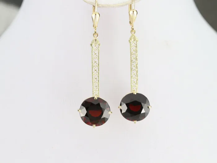 Market Square Jewelers Earrings Bold Garnet Filigree Drop Earrings