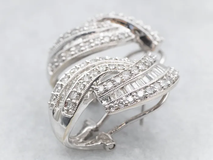 Market Square Jewelers Earrings Brilliant and Baguette Cut Diamond Earrings
