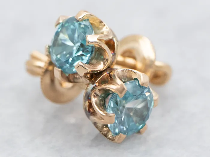 Market Square Jewelers Earrings Screwback Blue Zircon Stud Earrings in Gold Buttercup Setting Market Square Jewelers Earrings Screwback Blue Zircon Stud Earrings in Gold Buttercup Setting