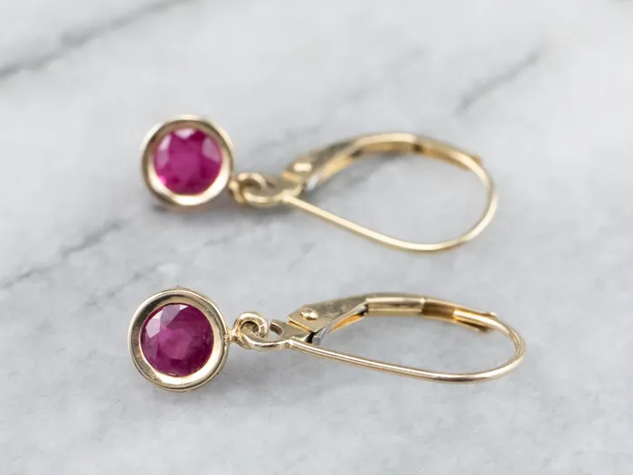 Market Square Jewelers Earrings Yellow Gold Ruby Drop Earrings