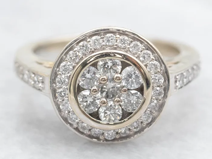 Market Square Jewelers Modern Diamond Engagement Ring with Floral Diamond Halo Rings