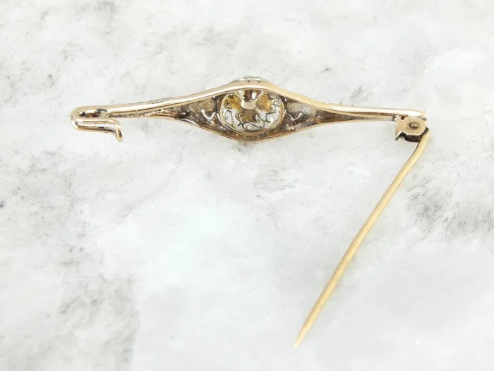 Market Square Jewelers Necklaces Antique Bar Pin with Art Nouveau Four Leaf Clover and Pearl Center Market Square Jewelers Necklaces Antique Bar Pin with Art Nouveau Four Leaf Clover and Pearl Center