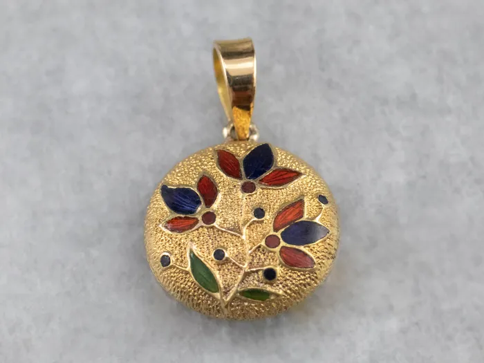 Market Square Jewelers Necklaces Enamel Floral Gold Pendant