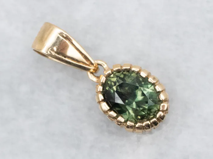 Market Square Jewelers Necklaces Gold Green Sapphire Solitaire Pendant