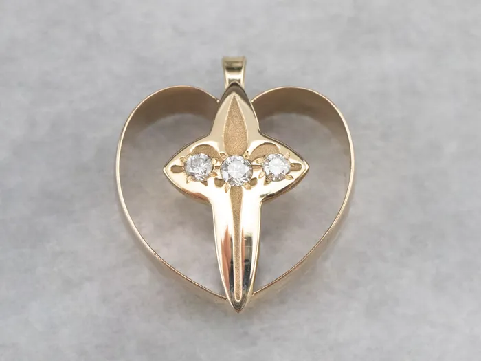 Market Square Jewelers Necklaces Religious Gold Heart and Cross Pendant