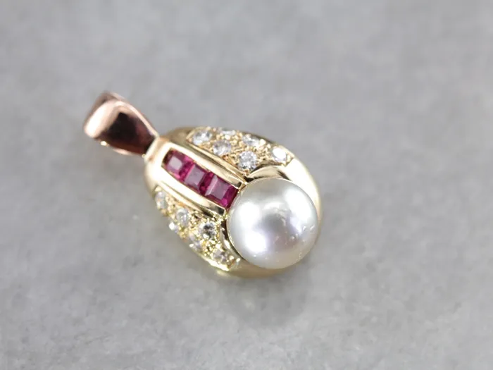 Market Square Jewelers Necklaces Unique Pearl Diamond and Ruby Pendant