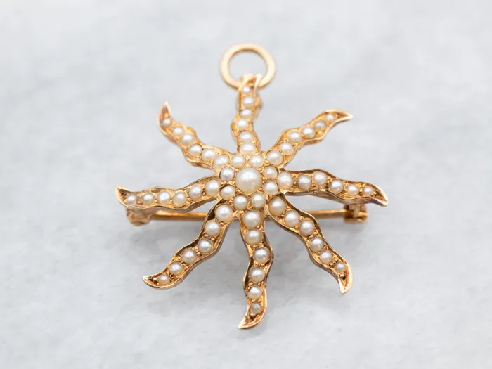 Market Square Jewelers Necklaces Victorian Seed Pearl Starburst Brooch or Pendant Market Square Jewelers Necklaces Victorian Seed Pearl Starburst Brooch or Pendant