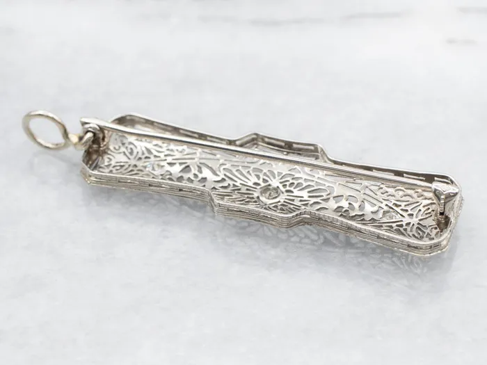 Market Square Jewelers Necklaces White Gold Art Deco European Cut Diamond Filigree Brooch or Pendant Market Square Jewelers Necklaces White Gold Art Deco European Cut Diamond Filigree Brooch or Pendant
