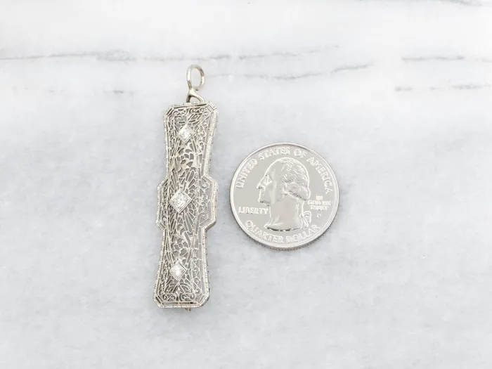 Market Square Jewelers Necklaces White Gold Art Deco European Cut Diamond Filigree Brooch or Pendant Market Square Jewelers Necklaces White Gold Art Deco European Cut Diamond Filigree Brooch or Pendant