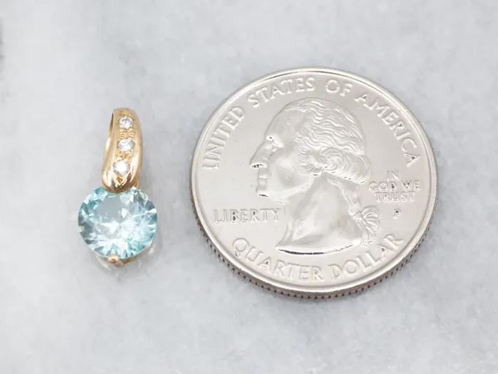 Market Square Jewelers Necklaces Yellow Gold Blue Zircon Pendant with Diamond Accents Market Square Jewelers Necklaces Yellow Gold Blue Zircon Pendant with Diamond Accents