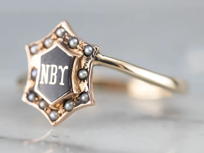 Market Square Jewelers Rings Antique NBY Enamel and Seed Pearl Ring