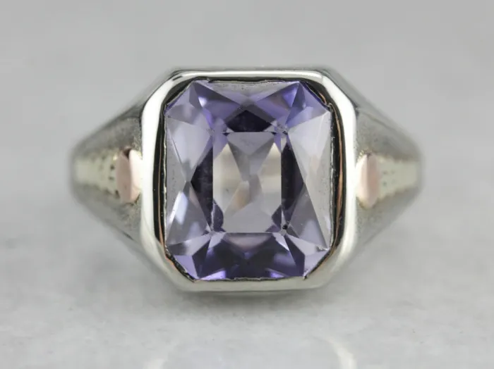 Market Square Jewelers Rings Art Deco Amethyst Glass White Gold Statement Ring
