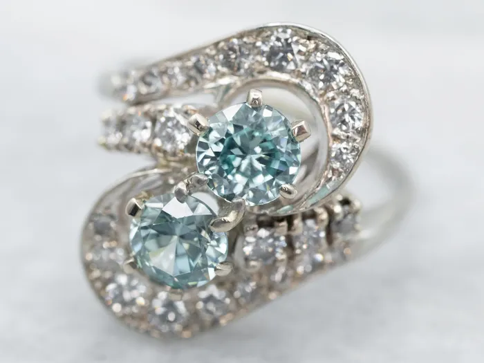 Market Square Jewelers Rings Blue Zircon Toi et Moi Bypass Style Ring