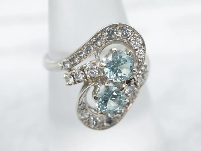 Market Square Jewelers Rings Blue Zircon Toi et Moi Bypass Style Ring