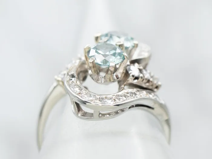 Market Square Jewelers Rings Blue Zircon Toi et Moi Bypass Style Ring