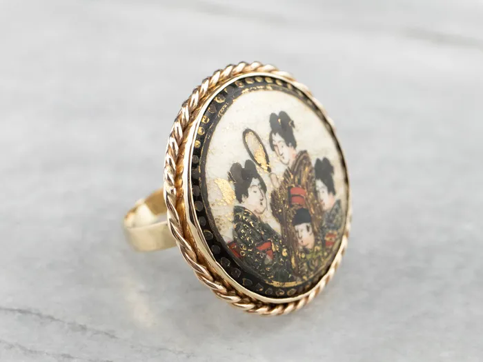 Market Square Jewelers Rings Japanese Geisha Painted Porcelain Ring