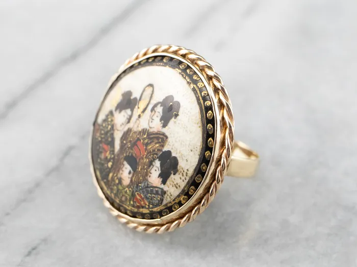 Market Square Jewelers Rings Japanese Geisha Painted Porcelain Ring