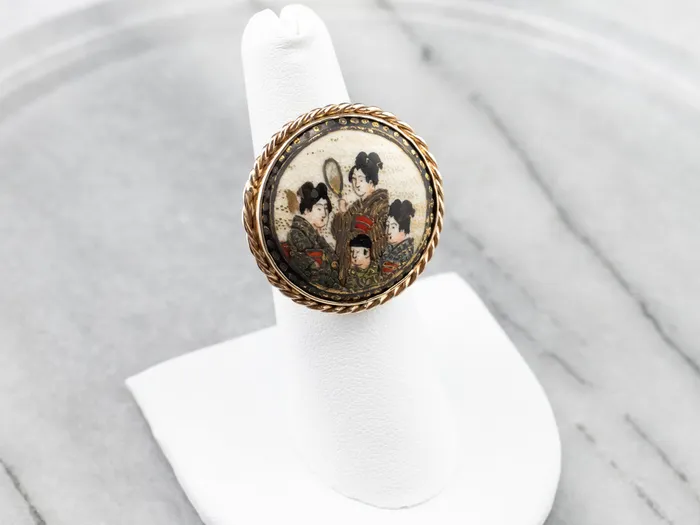 Market Square Jewelers Rings Japanese Geisha Painted Porcelain Ring