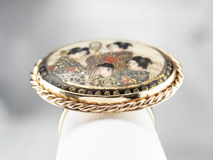 Market Square Jewelers Rings Japanese Geisha Painted Porcelain Ring