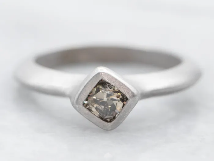 Market Square Jewelers Rings Matte White Gold Bezel Set Square Cut Champagne Diamond Solitaire Ring Market Square Jewelers Rings Matte White Gold Bezel Set Square Cut Champagne Diamond Solitaire Ring