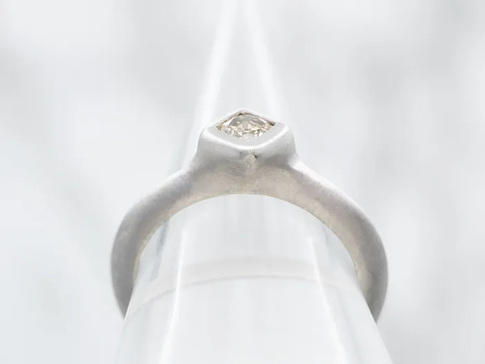 Market Square Jewelers Rings Matte White Gold Bezel Set Square Cut Champagne Diamond Solitaire Ring
